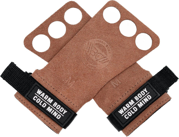 WARM BODY COLD MIND Leder Hand Grips - 3-Loch Handschuhe für Gewichtheben, Gymnastik, Crossfit, Pull
