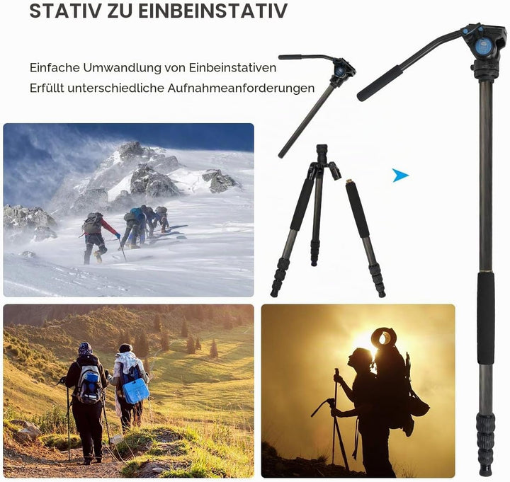 SIRUI Profi Traveler VC Video-Stativ, 159 cm, Carbon, Reise-Video-Stativ mit Videoneiger, Tragkraft