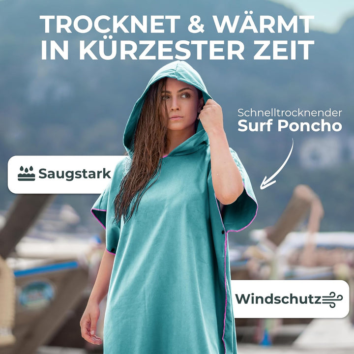 NirvanaShape Handtuch-Poncho für Erwachsene, Umziehhilfe & Handtuch zugleich, Surf-Poncho mit Quick-