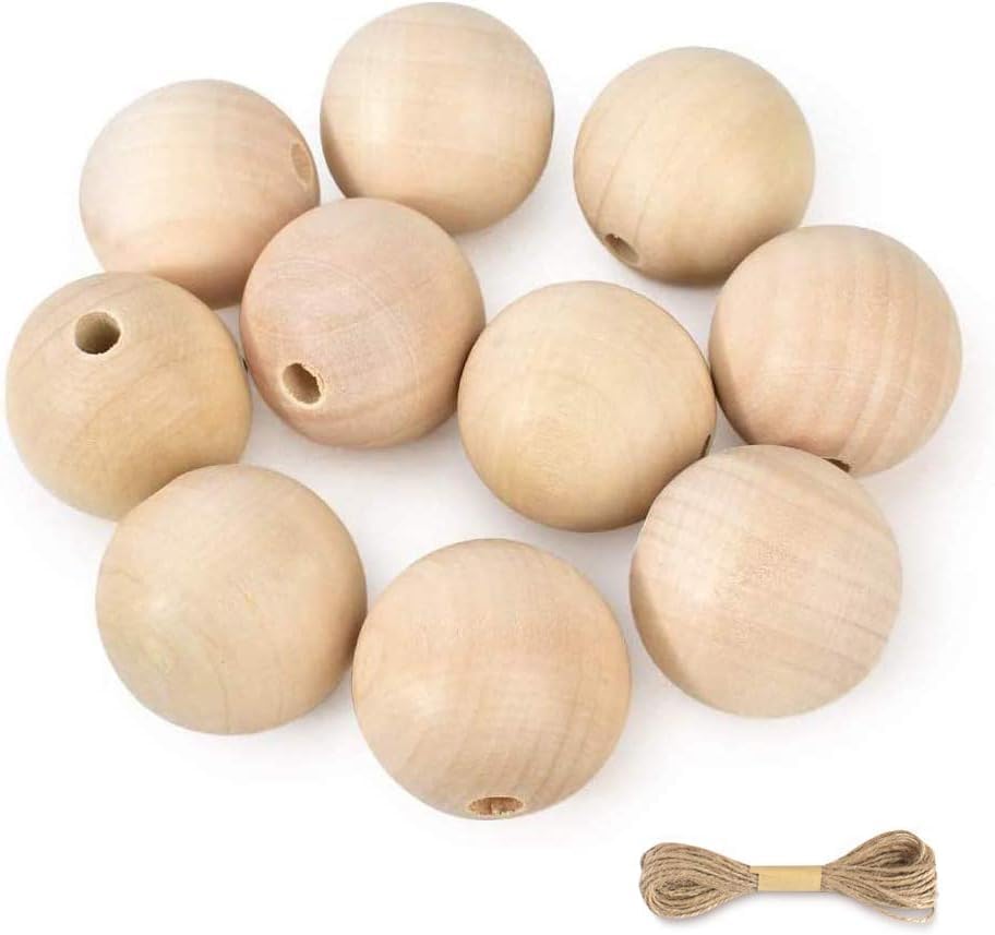 100 Stück 30mm Holzperlen zum Auffädeln mit Bastelseilen, Runde Holzkugeln mit Loch, Unbehandelte Pe