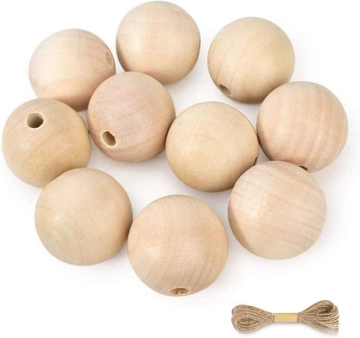 100 Stück 30mm Holzperlen zum Auffädeln mit Bastelseilen, Runde Holzkugeln mit Loch, Unbehandelte Pe