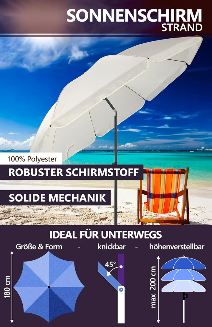 4smile Sunnyjoy Sonnenschirm Strand 3-IN-1 Set - Strandschirm windfest stabil, UPF 50+ Sonnenschirm