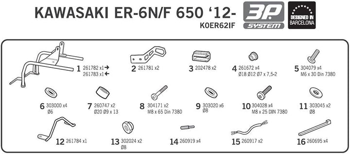 K0er62if - seitliche satteltaschen halterungen, dübel, befestigungen 3p system