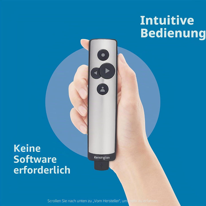 Kensington Presenter, Kabelloser USB-Presenter mit virtuellem Pointer, 15m Reichweite, Ideal für Mic