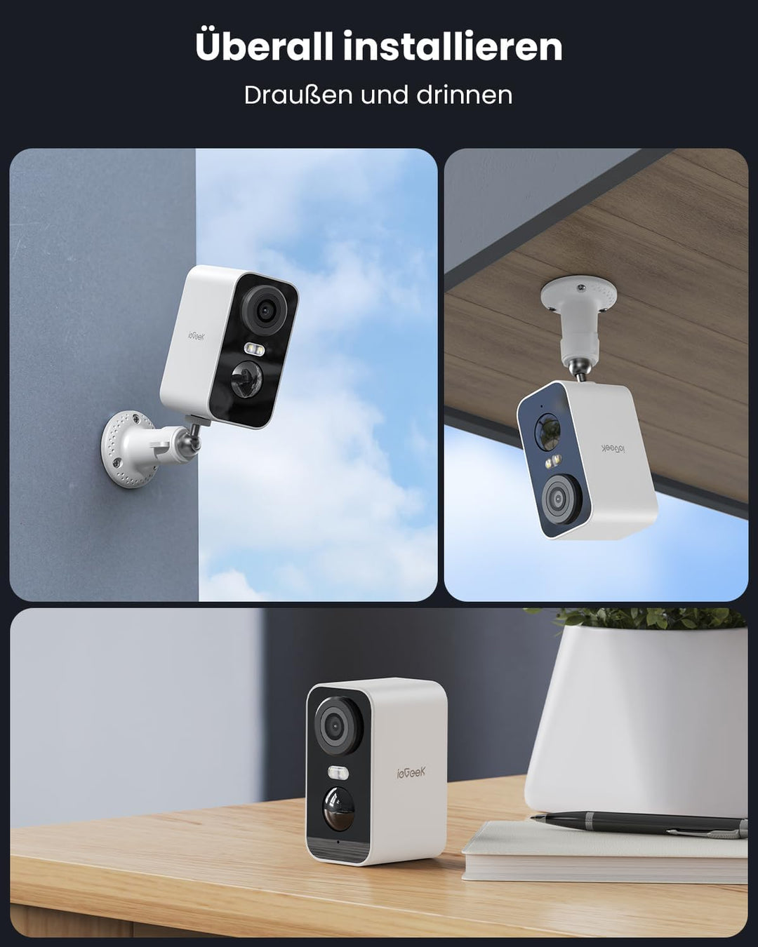 ieGeek 2K/3MP Überwachungskamera Aussen Akku，WLAN Kabellose Überwachungskamera aussen/innen mit farb