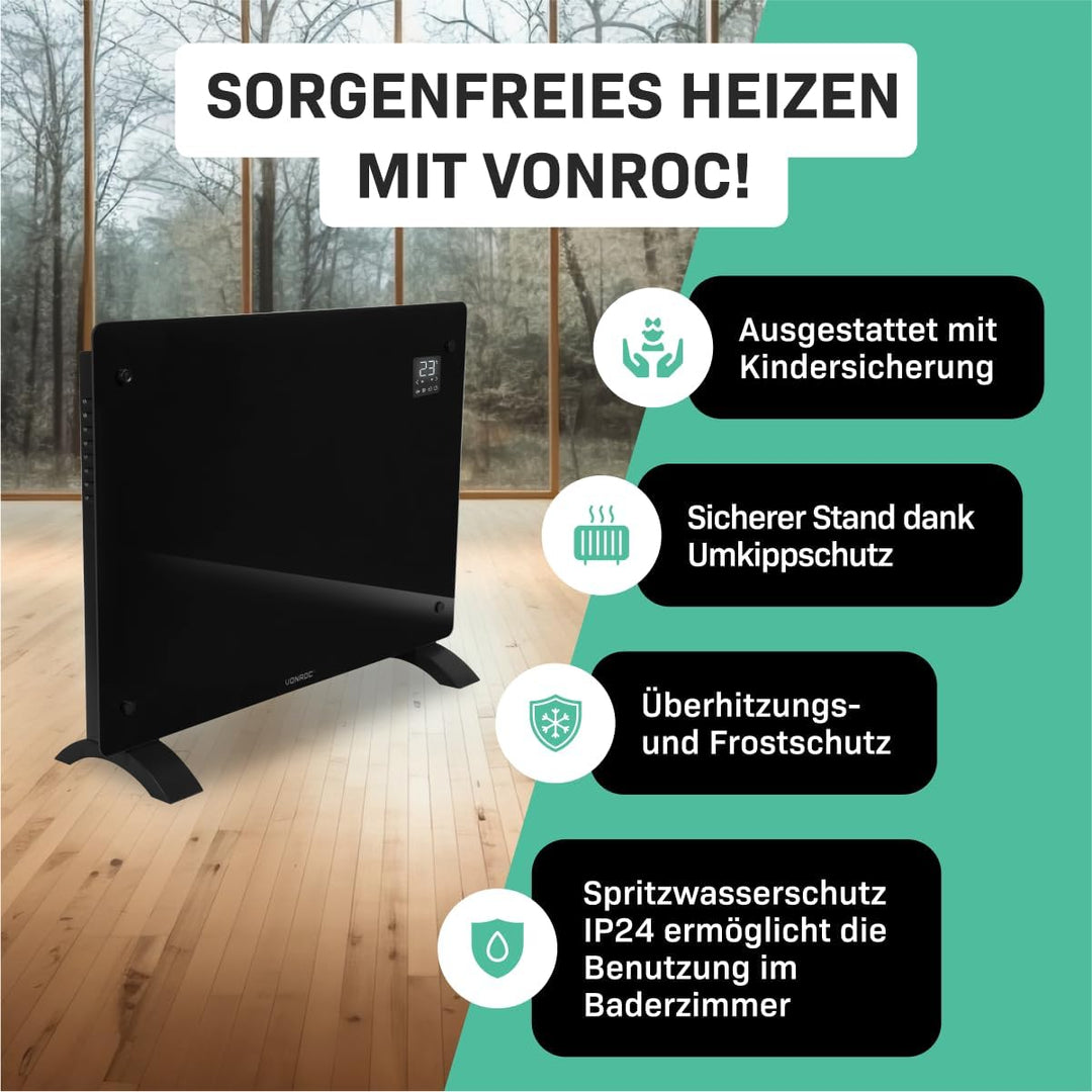 VONROC Elektroheizung, Konvektor-Heizung - Energiesparende elektrische Heizung bis 18m2 - Wand-/Bode