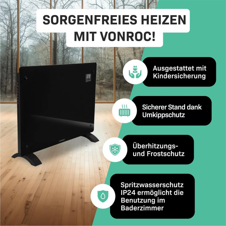 VONROC Elektroheizung, Konvektor-Heizung - Energiesparende elektrische Heizung bis 18m2 - Wand-/Bode