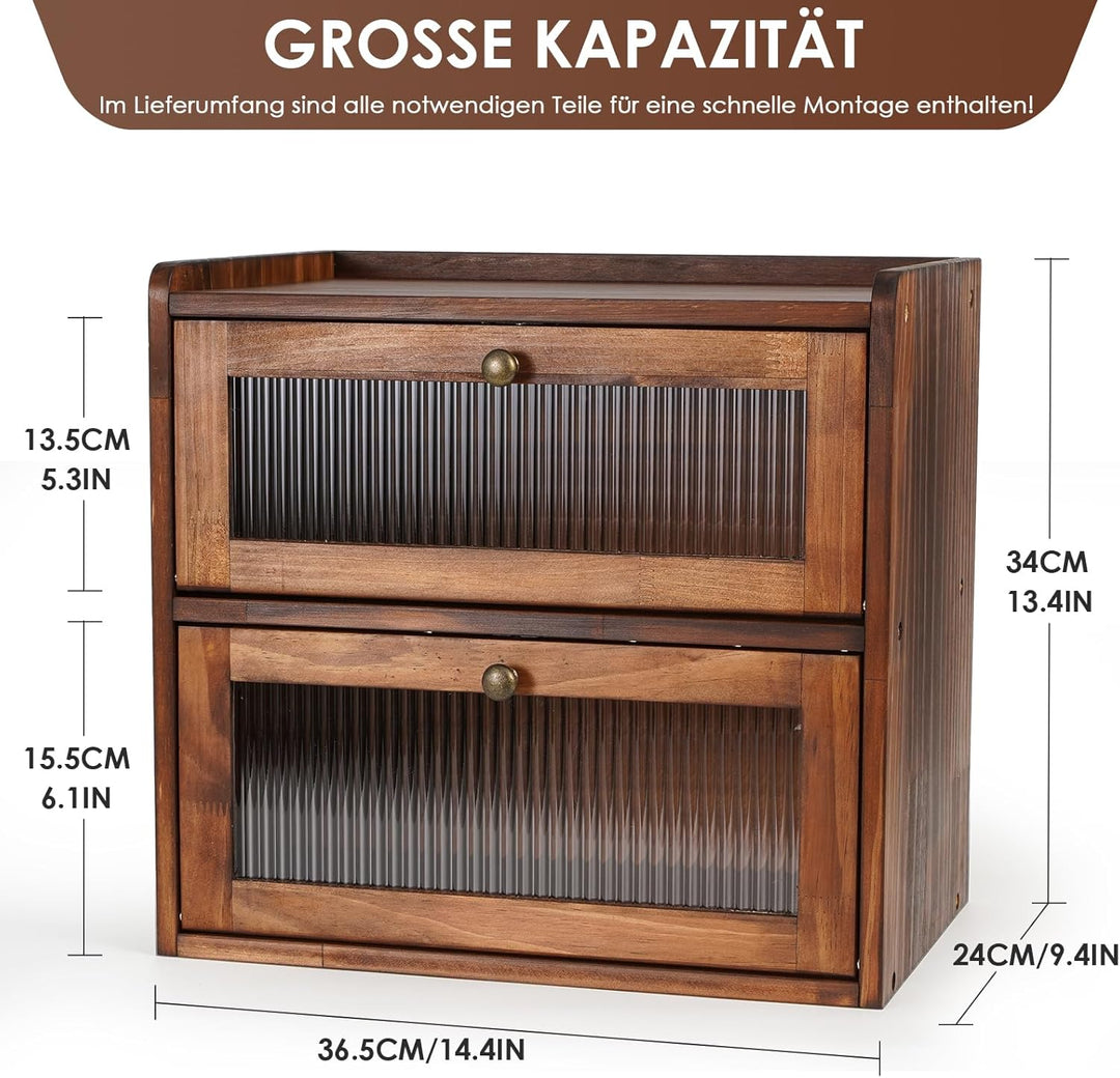 GUUSII HOME Brotkasten Gross Brotbox Küche Holz Gross Brotaufbewahrung 2 Etagen Brotkästen XL 36x24x