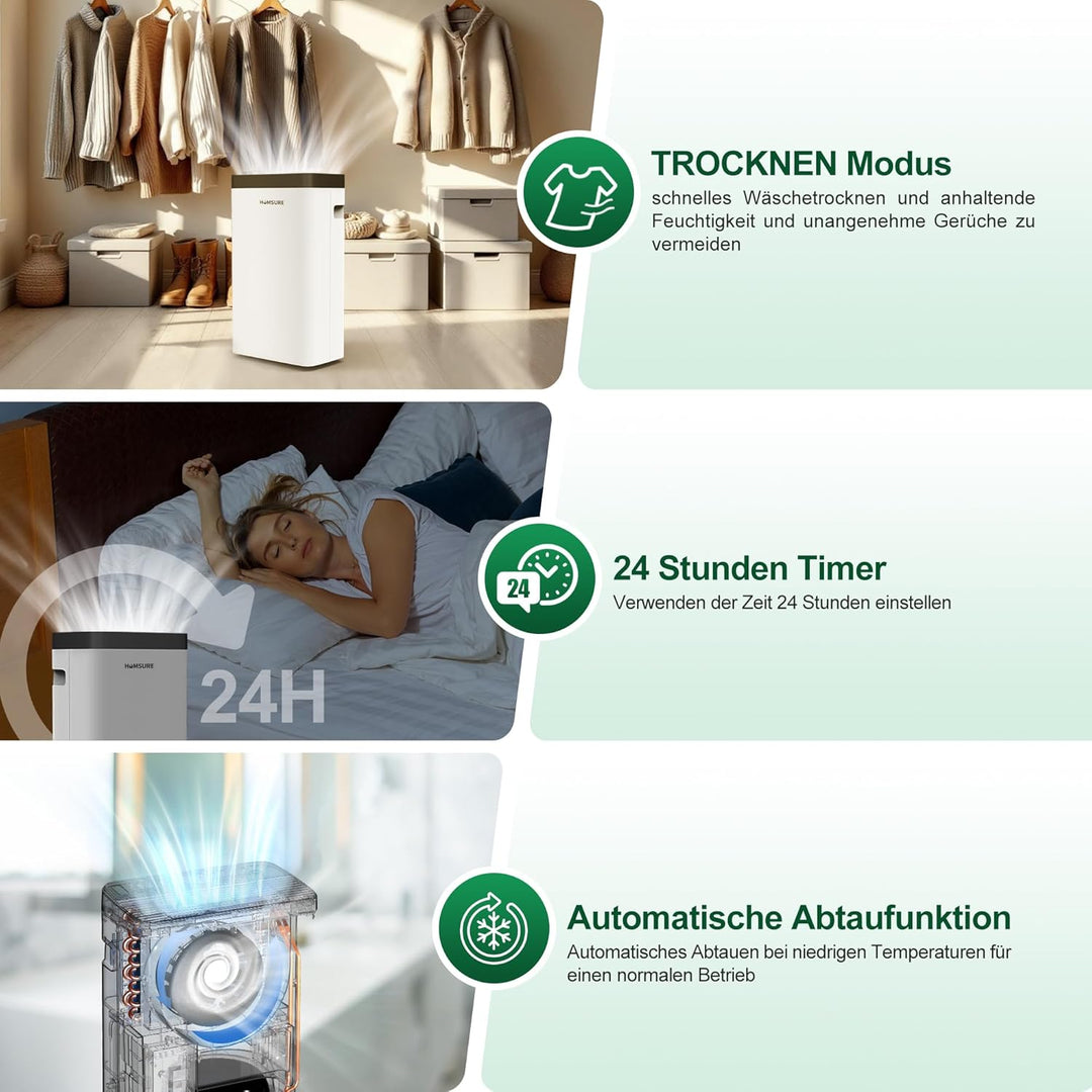 Luftentfeuchter 16L, Elektrisch Entfeuchter für 100m³(~40m²), Luftentfeuchter Keller, Timer, Automat