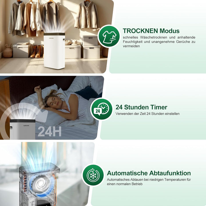 Luftentfeuchter 16L, Elektrisch Entfeuchter für 100m³(~40m²), Luftentfeuchter Keller, Timer, Automat