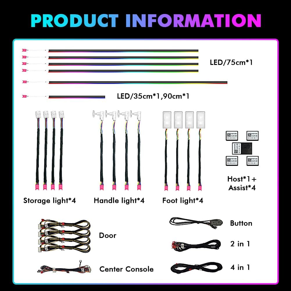 Innenraumbeleuchtung, Innenbeleuchtung Auto Lichtbänder 18 in 1 128 Bunte Acryl Faseroptikstreifen,