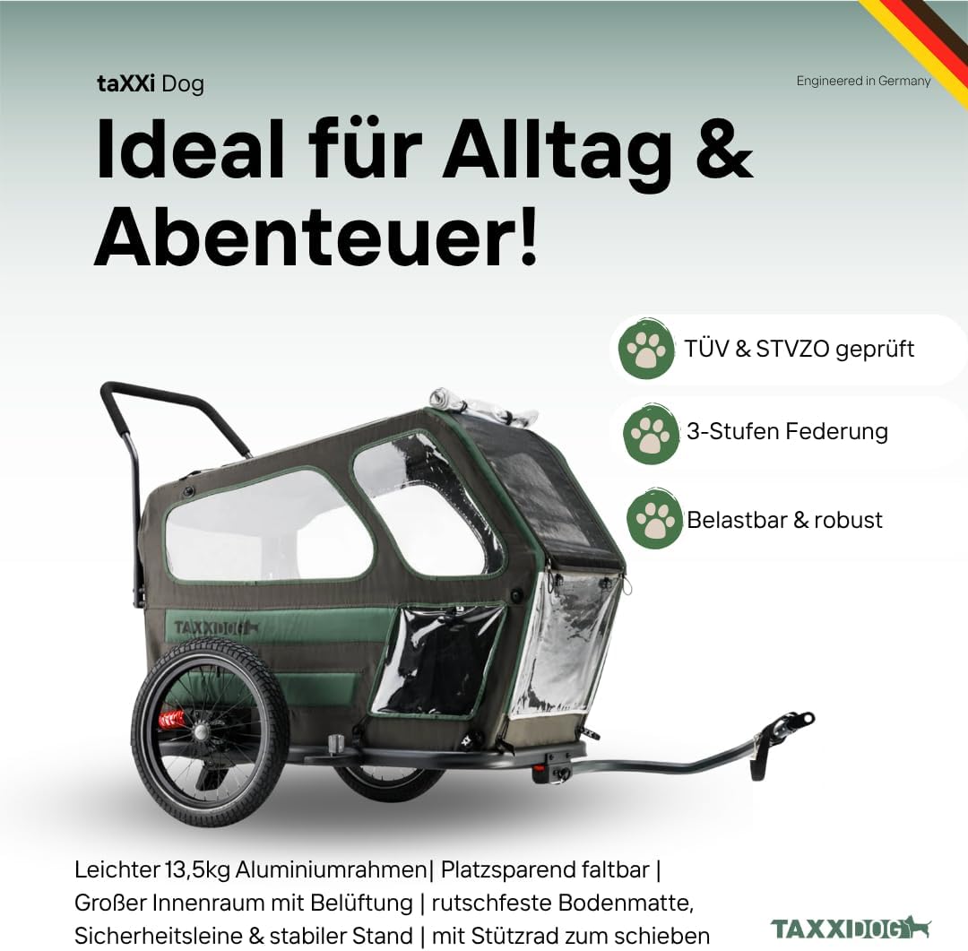 TAXXI Dog M Hundeanhänger für Fahrrad – Stabiler Fahrradanhänger für Hunde bis 40kg – mit Einstieg v