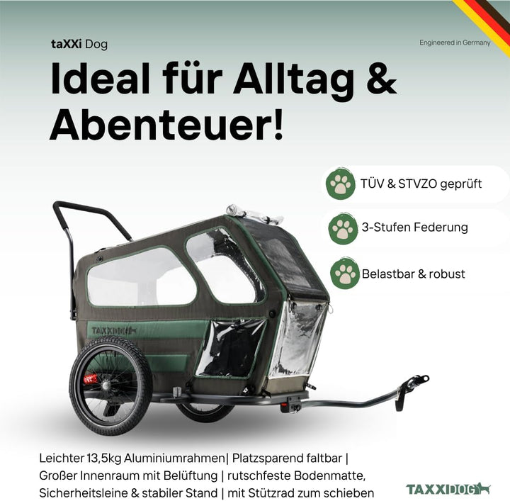 TAXXI Dog M Hundeanhänger für Fahrrad – Stabiler Fahrradanhänger für Hunde bis 40kg – mit Einstieg v