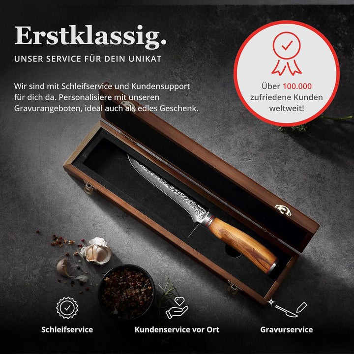 Zayiko Minami Olive Damast Filetiermesser 16,50 cm Klinge extrem scharf aus 67 Lagen I Damast Küchen