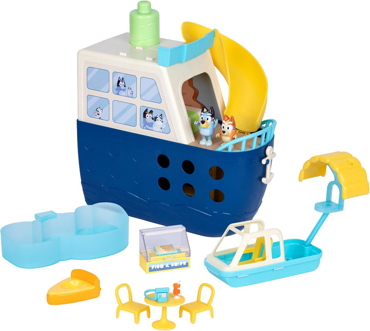 BlueY-Spielset Kreuzfahrtschiff, mit 5 Spielbereichen, Wasserrutsche, Kletterwand, Schnellboot und P