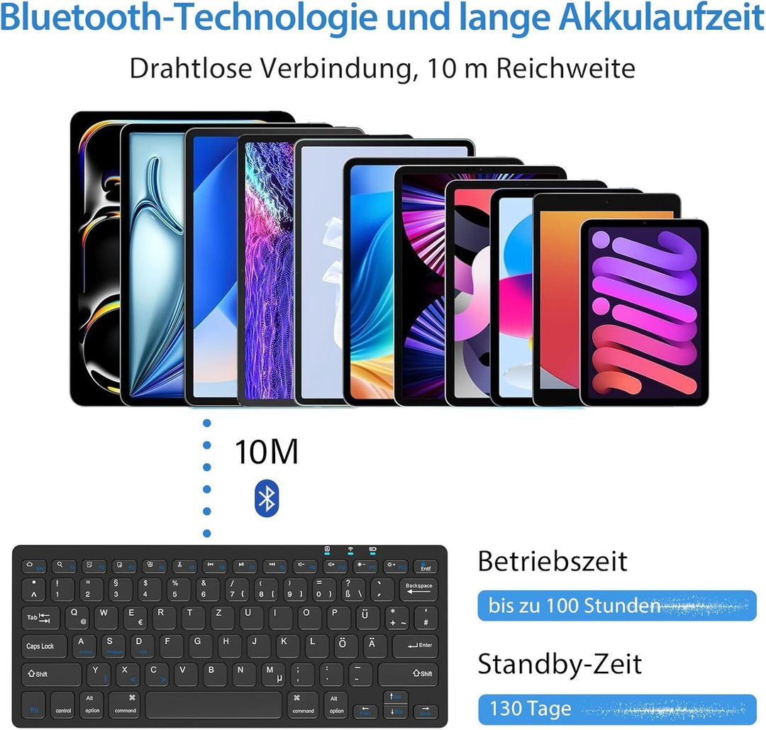 KBCASE Deutsche Bluetooth Tastatur für iPad/Samsung, Kabellose Tablet Tastatur für iPad,Samsung Gala
