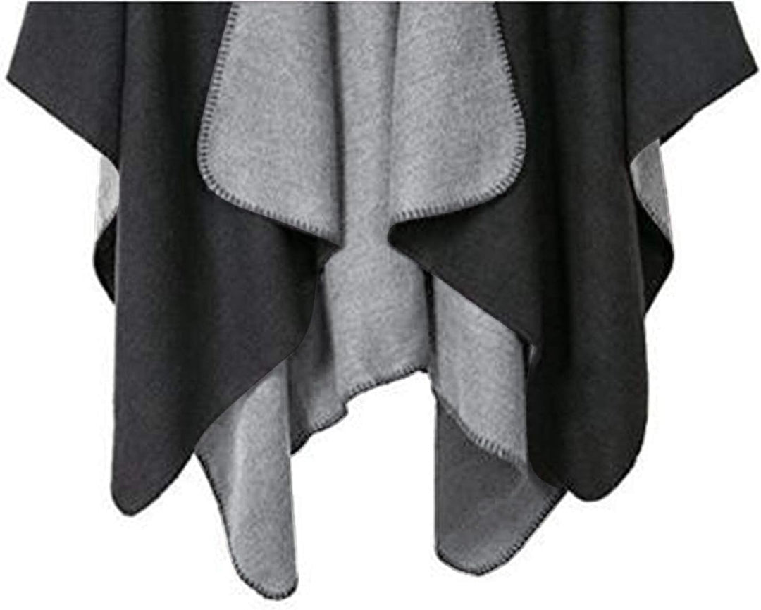 Shmily Girl - Damen Poncho Habe Gestrickt Überdimensionalen Decke Kap-Schal Schwarz & Grau, Schwarz
