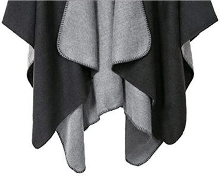 Shmily Girl - Damen Poncho Habe Gestrickt Überdimensionalen Decke Kap-Schal Schwarz & Grau, Schwarz