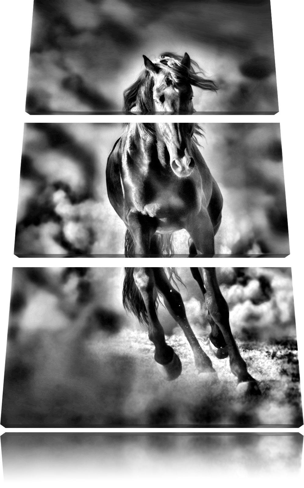 Pixxprint Monocrome, Elegantes schwarzes Pferd 3-Teiler Leinwandbild 120x80 Bild auf Leinwand
