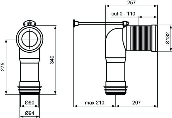 Ideal Standard t002767 Anschlussbogen für Vase, 50-110mm, 50-110mm