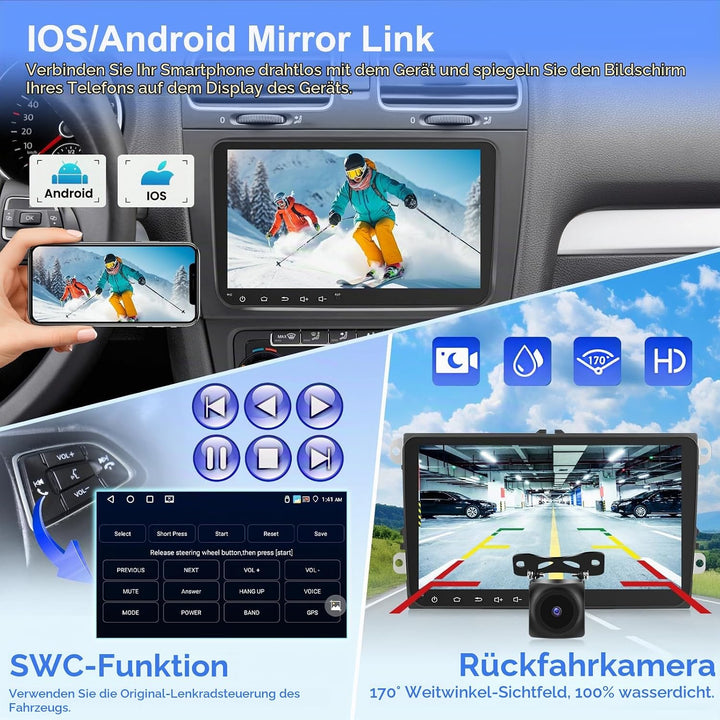 [4G+64G] Motorsi Autoradio für VW Seat Passat Golf 5 6 Polo Skoda mit Apple Carplay Android Auto, 9&