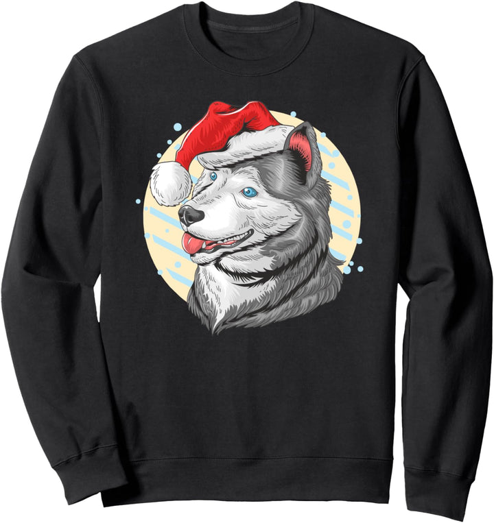 Wolf Cartoon mit Weihnachtsmannmütze Sweatshirt