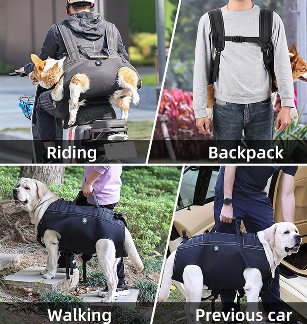 Grosser Hunde-Rucksack,Ganzkörper-Hebegurt mit Griff,Reflektierend Brustgeschirr Hund,Hundegeschirr