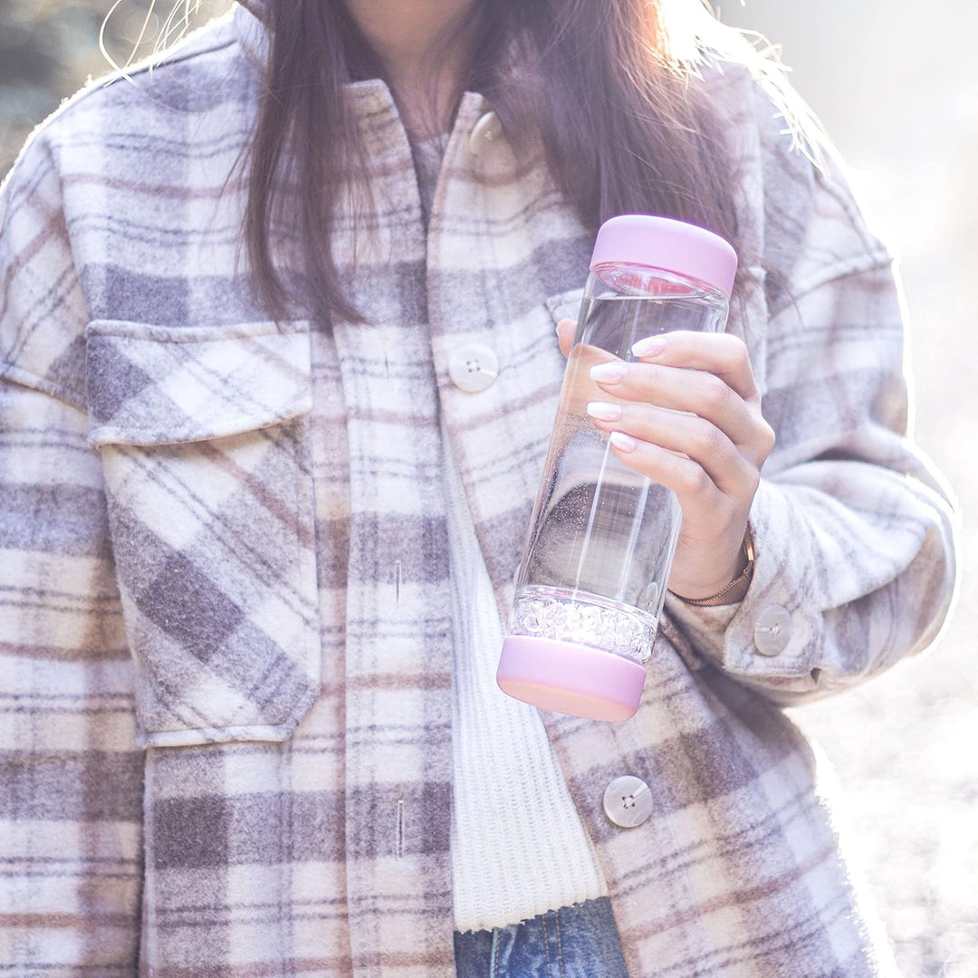 VitaJuwel inu! CRYSTAL by Wasserflasche mit Bergkristall für Individualisten | blossom rose