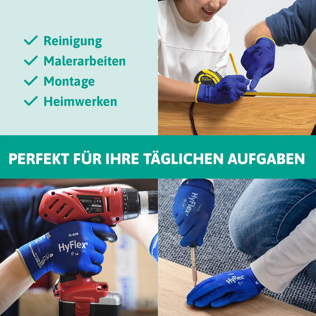 Ansell HyFlex 11-618 Dünne Arbeitshandschuhe, PU Beschichtung, Schutzhandschuhe für Präzise Arbeiten