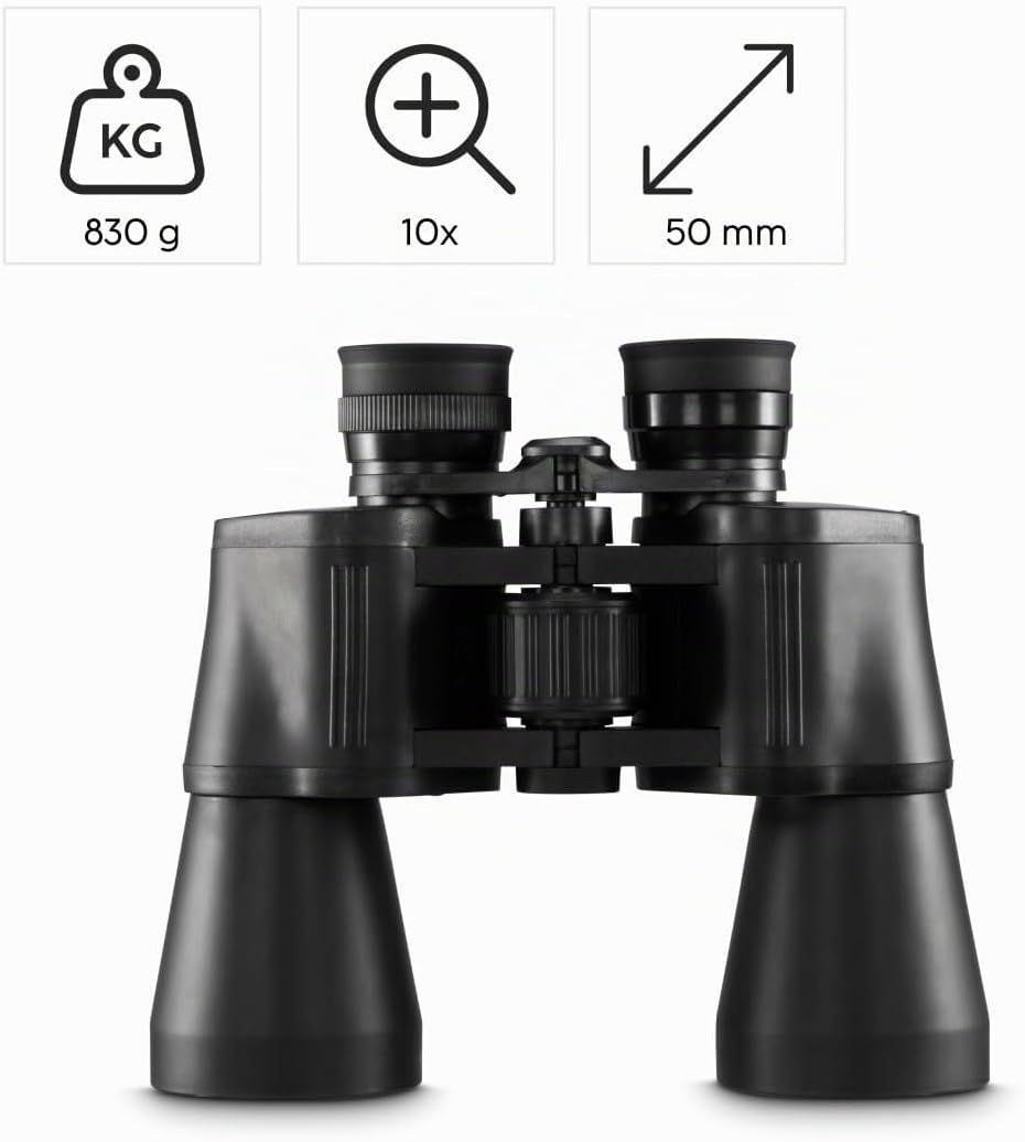 Hama Kompaktes Fernglas 10x50 für scharfe Weitsicht, 10-fach Vergrösserung, Objektivdurchmesser 50 m