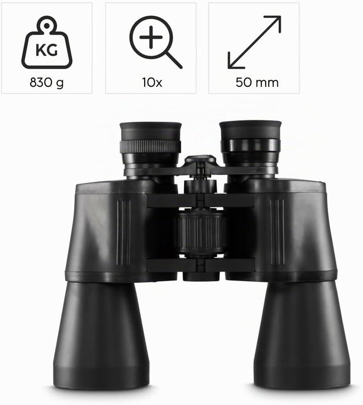 Hama Kompaktes Fernglas 10x50 für scharfe Weitsicht, 10-fach Vergrösserung, Objektivdurchmesser 50 m