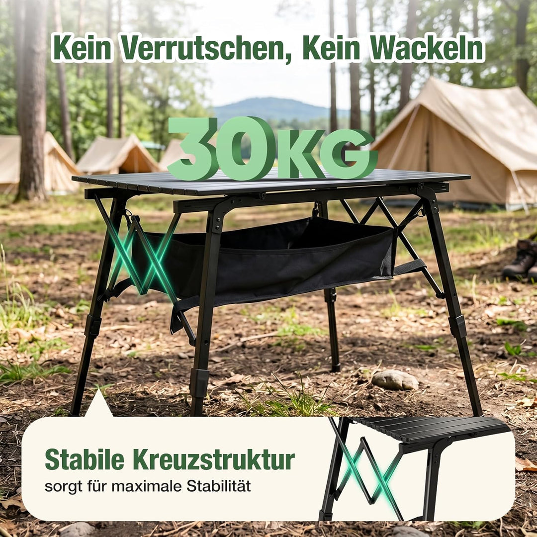 Sekey Campingtisch Faltbar Klapptisch mit Aluminiumrahmen Aufrollbare Tischplatte (72x69cm) Falttisc