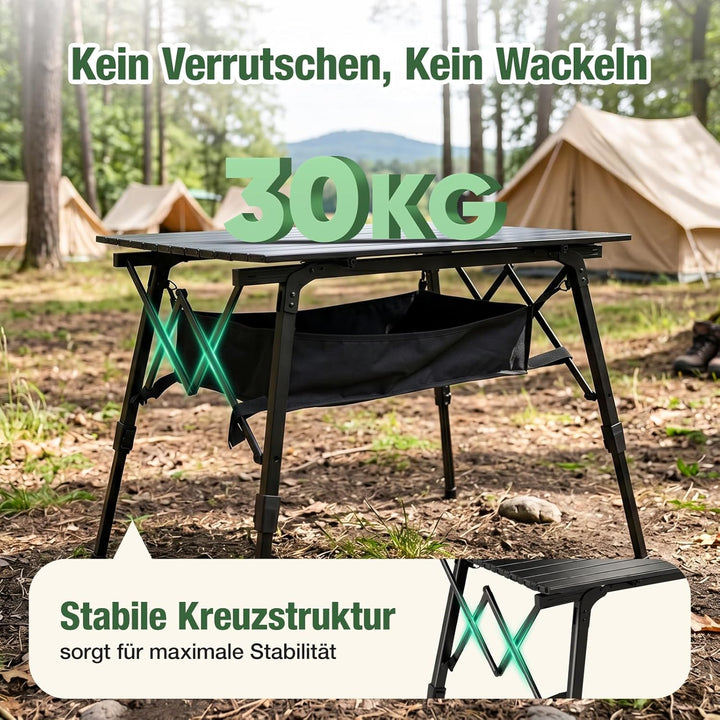 Sekey Campingtisch Faltbar Klapptisch mit Aluminiumrahmen Aufrollbare Tischplatte (72x69cm) Falttisc