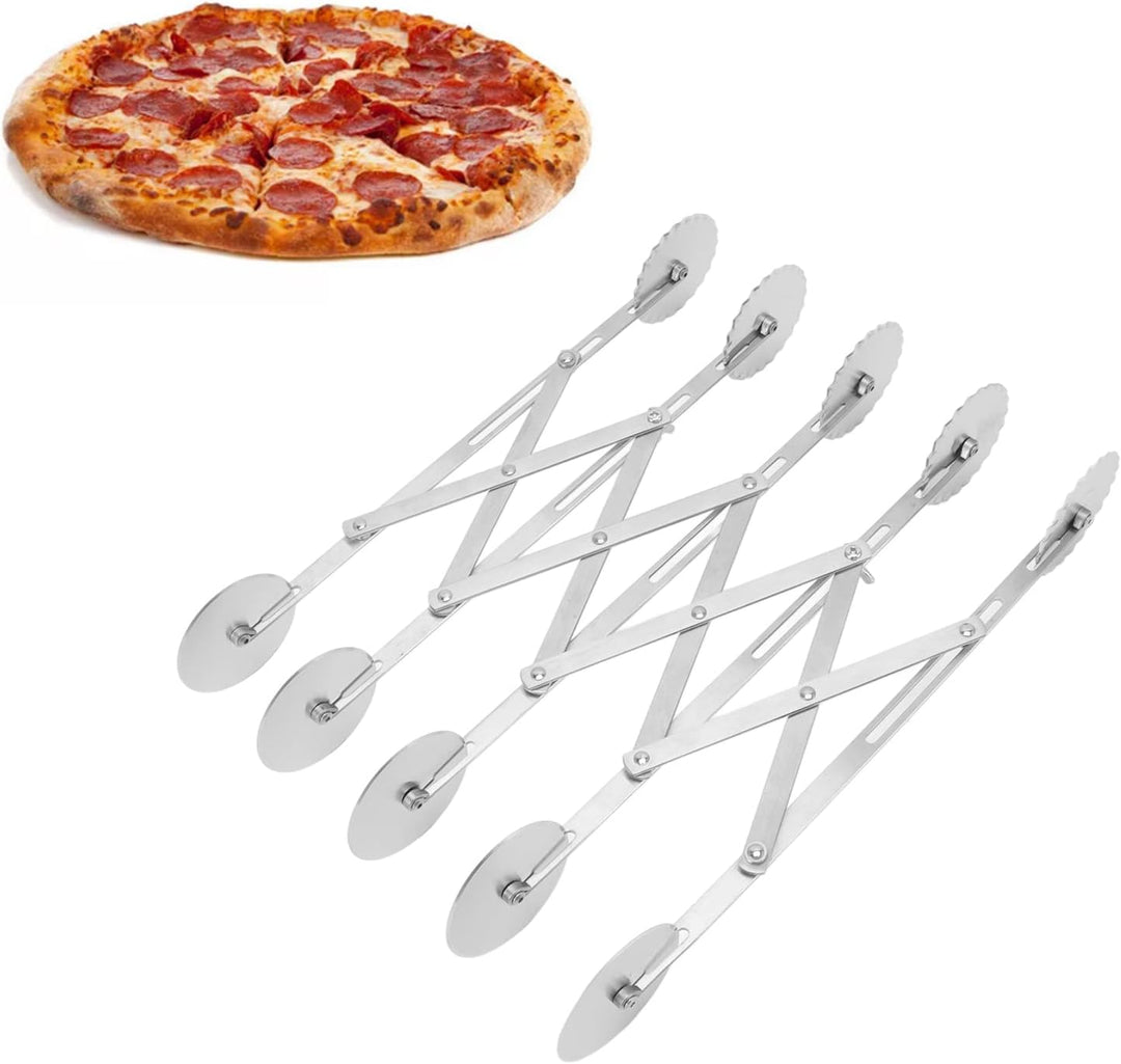 5-Rad-Gebäckschneider, Edelstahl, Einziehbar, Teigschneider, Erweiterbar, Pizzaschneider, Mehrrundes
