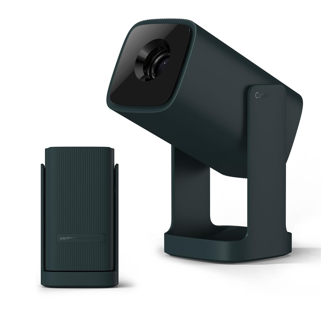 【Android TV/Offizielle App】 Mini Smart Beamer Netflix | WANBO Cube 1, 360° Drehbar, Linsenschutz, Li