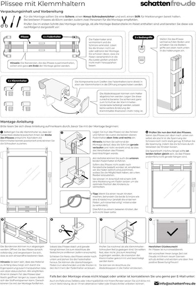 SchattenFreude Klemmfix-Plissee für Fenster | Mit Klemm-Haltern | Ohne Bohren | Grau, Breite: 150cm