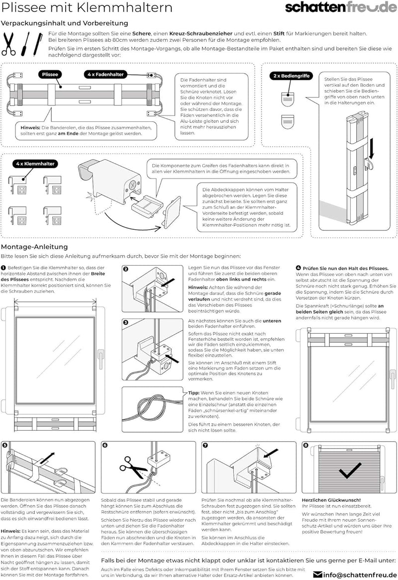 SchattenFreude Klemmfix-Plissee für Fenster | Mit Klemm-Haltern | Ohne Bohren | Grau, Breite: 150cm