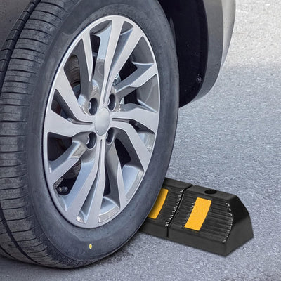 Aufun 2er Set Radstopper Parkplatzbegrenzung Anfahrschutz, Gummi Parkplatz-Markierung mit Gelb Refle