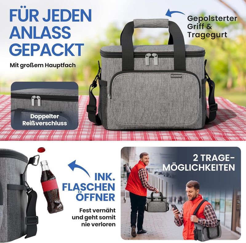 HELDENWERK Kühltasche für Essen & Getränke - Isolierte Thermotasche auslaufsicher & wasserdicht - Fr