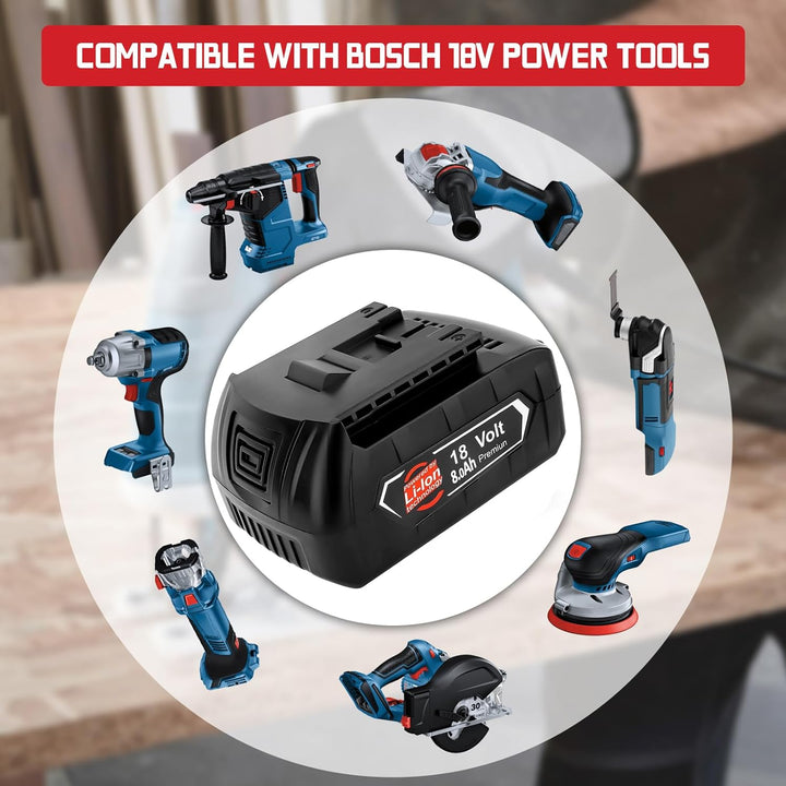 2X 18V 8.0Ah/8000mAh Ersatzakku für Bosch akku + Ladegerät für 14,4V-18V BAT618 BAT618G BAT609 BAT60