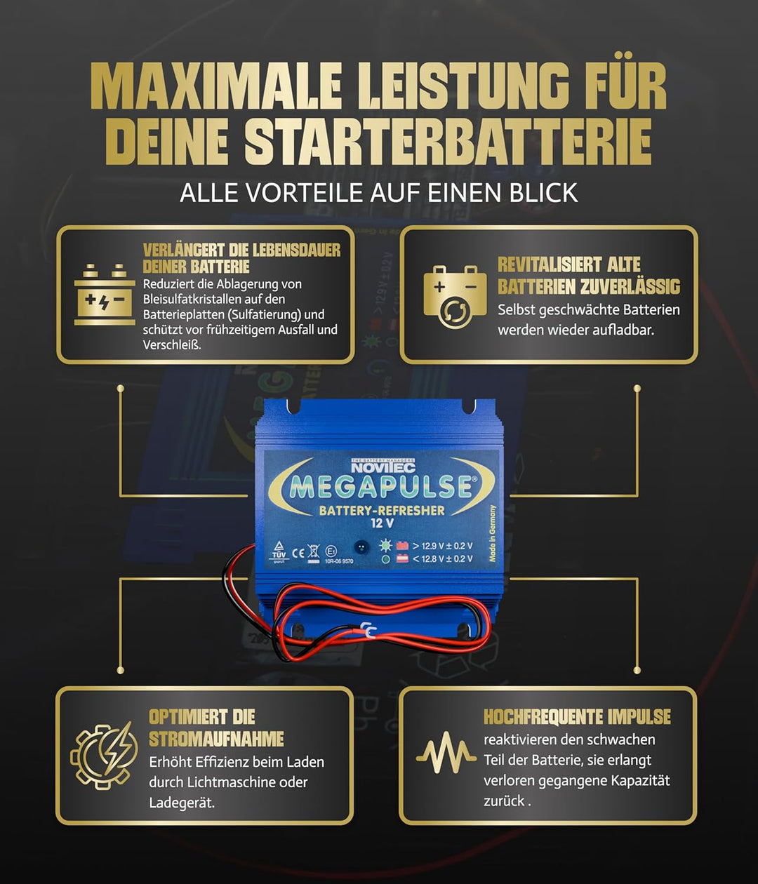 Novitec® Megapulse 12V Batteriepulser | Verlängert Batterielebensdauer & verbessert Ladeleistung | F