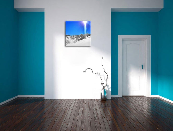 Berge im Schnee Winter, Format: 70x70 als Leinwandbild, tolle Bilder fertig auf Holzrahmen gespannt,