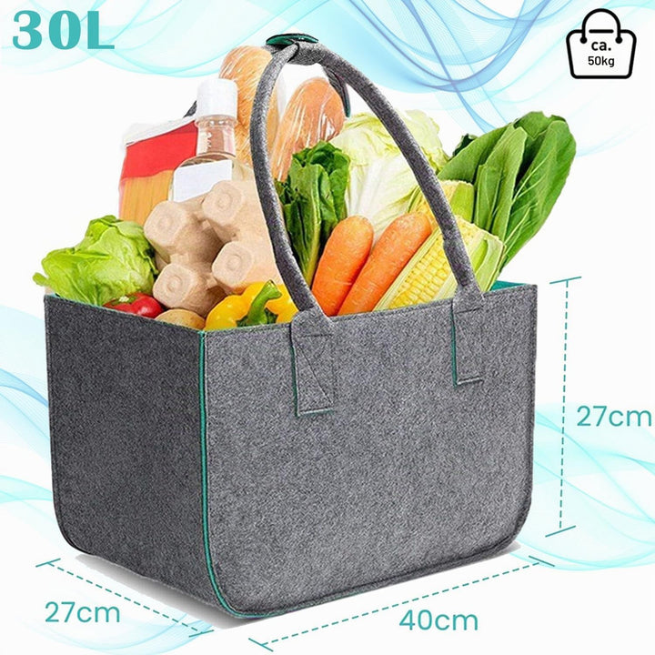 2 Stück 30L Filztaschen Shopper Gross, Einkaufstasche Faltbar Filz Einkaufskorb mit Lange Henkel, St