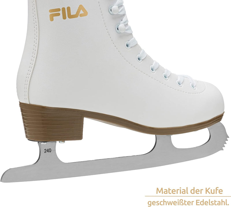 FILA Damen Schlittschuhe Cortina, Eislaufschuhe Grösse 40, Kunstlaufschuhe mit Edelstahlkufen, weiss