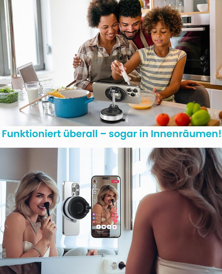 Magnetische Handyhalterung fürs Auto – Silber, mit Nano-Gel Saugnapf, 360° Verstellbar &amp; Faltbar, ko