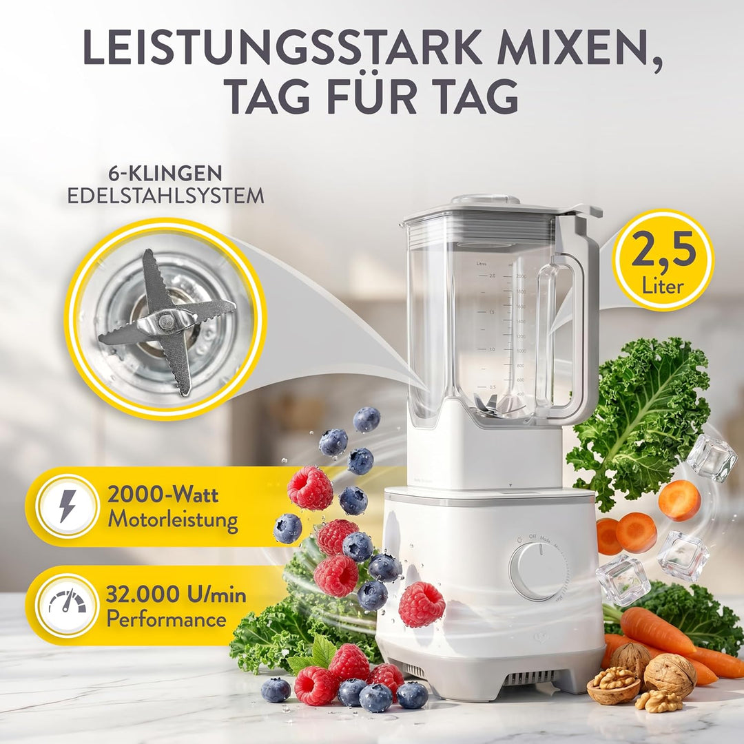 SPRINGLANE Hochleistungsmixer Hanno 2000 W, 32.000 U/min, 4 Programme, Selbstreinigungsfunktion, Sta