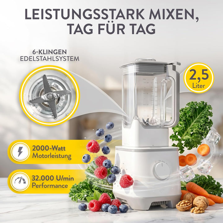 SPRINGLANE Hochleistungsmixer Hanno 2000 W, 32.000 U/min, 4 Programme, Selbstreinigungsfunktion, Sta