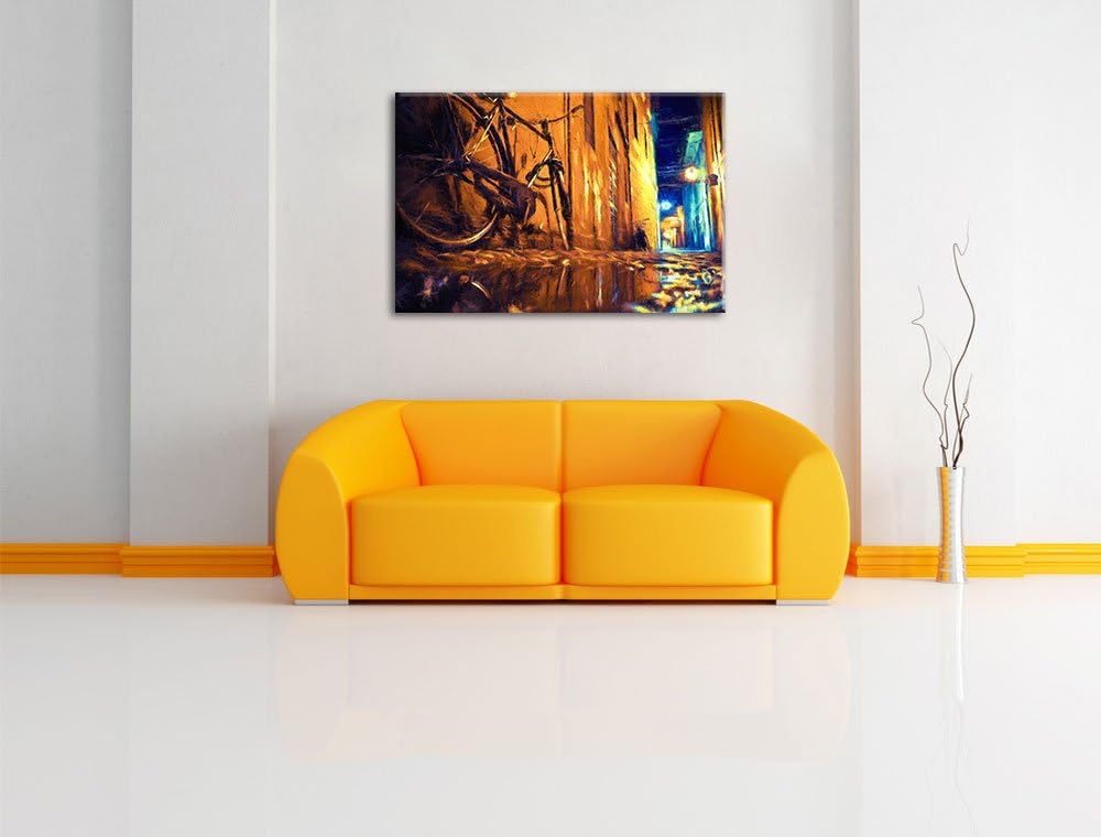 Pixxprint Small Street at Night, Los Angeles Bunstift Effekt, Format: 100x70 auf Leinwand, XXL riesi