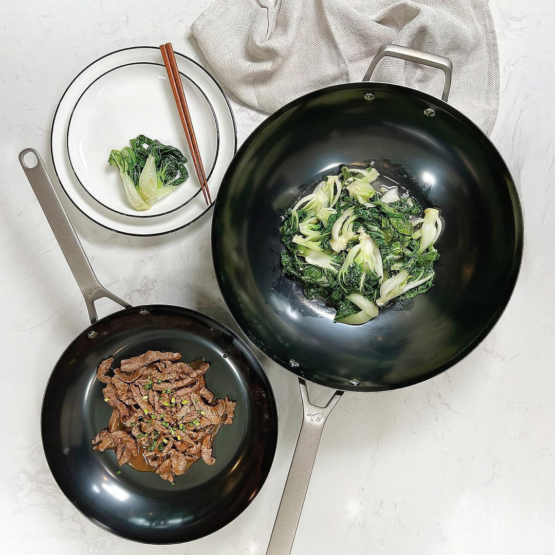 SAVEUR SELECTS Nitri-Black Wok aus Karbonstahl, natürlich antihaftbeschichtet, 35 cm, für Induktions