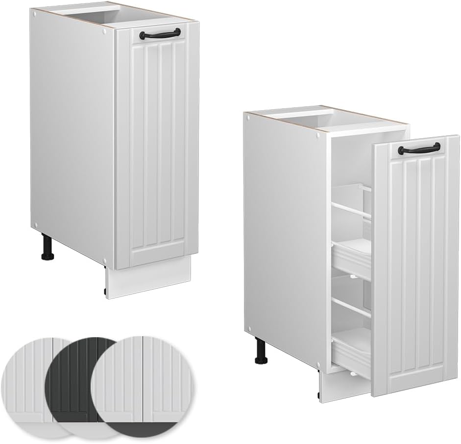 Vicco Apothekerschrank Fame-Line, Weiss, 30 cm ohne Arbeitsplatte Weiss Landhaus Apothekerschrank 30